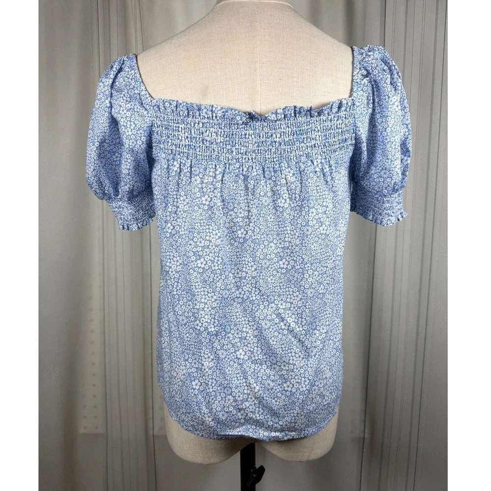 J.Crew XXS Liberty Fabric Floral Smocked Puff Sleeve Top Cotton Blue